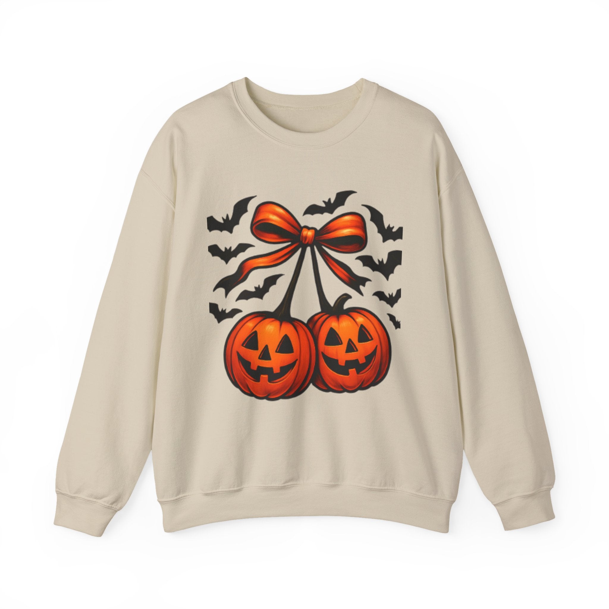 Pumpkin Bow Crewneck Sweatshirt | Cozy Halloween Apparel, Fall Fashion, Unisex Sweater, Autumn Gift, Spooky Season Clothing