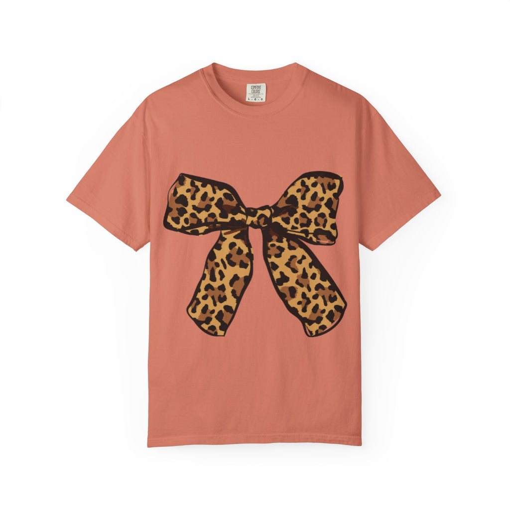 Leopard Print Bow T-Shirt, Fun Gift for Fashion Lovers, Casual Wear, Birthday, Everyday Style, Unique Graphic Tee