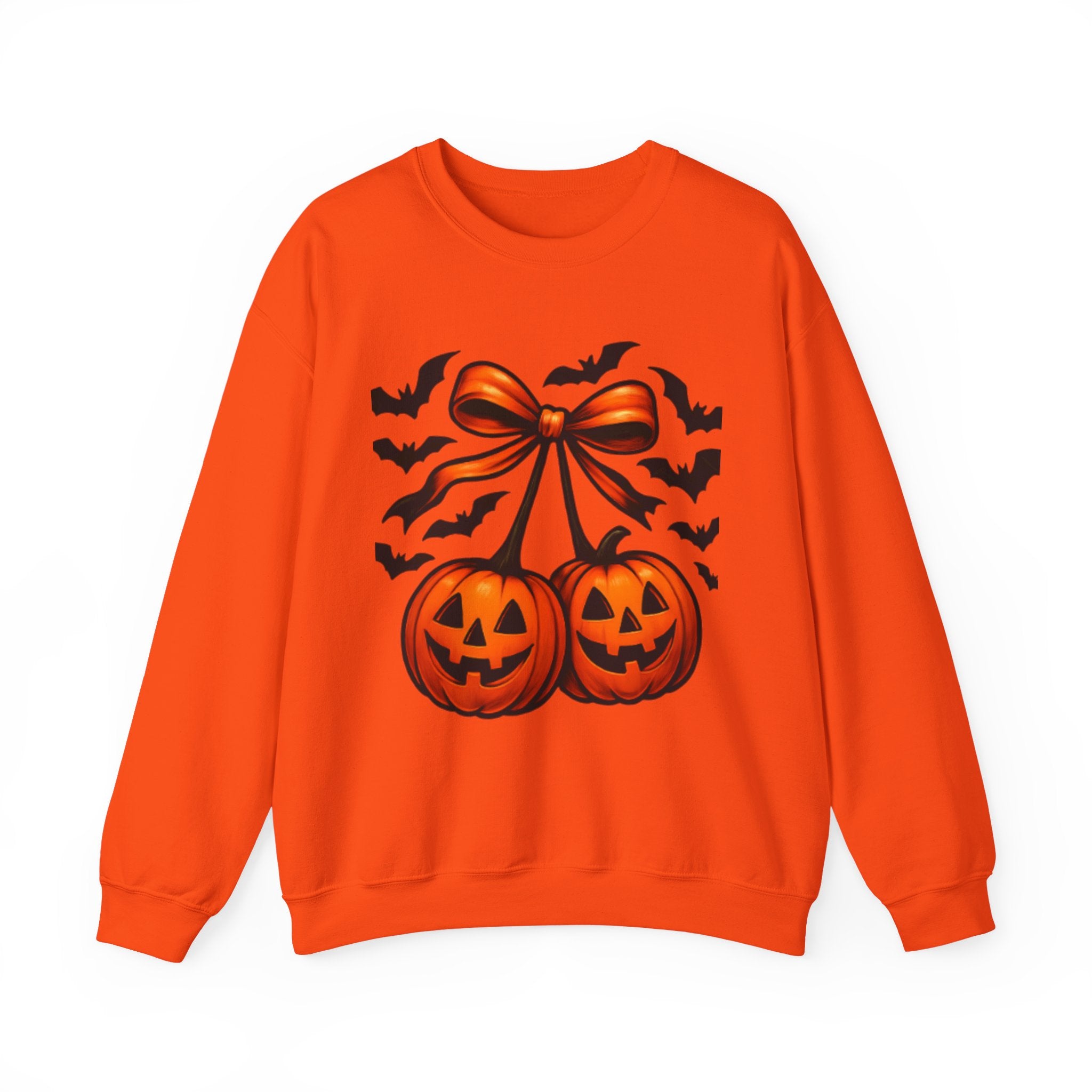 Pumpkin Bow Crewneck Sweatshirt | Cozy Halloween Apparel, Fall Fashion, Unisex Sweater, Autumn Gift, Spooky Season Clothing