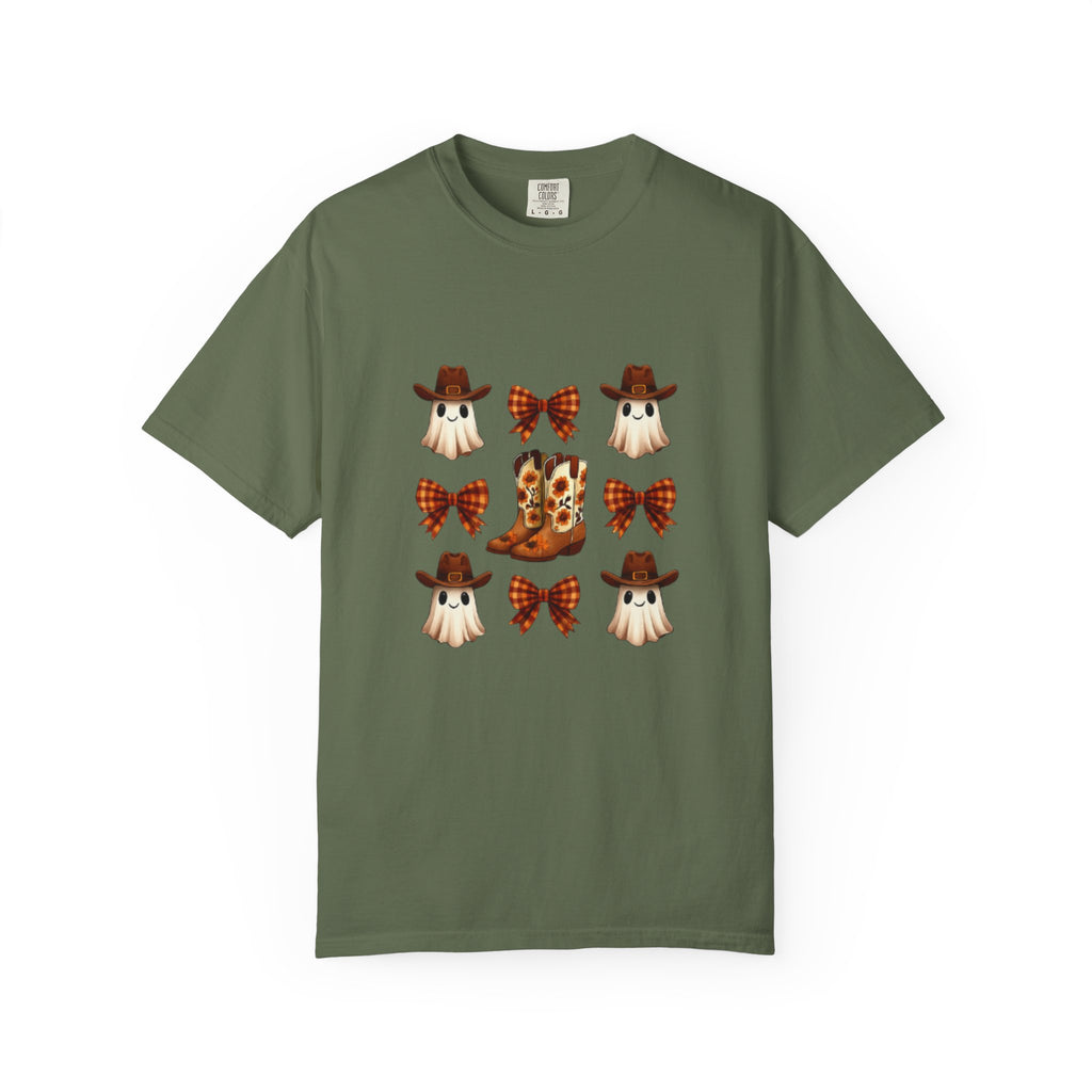 Whimsical Ghost & Boot T-Shirt | Halloween Unisex Tee, Fall Fashion, Cozy Casual Wear, Spooky Season Gift, Cute Outfit