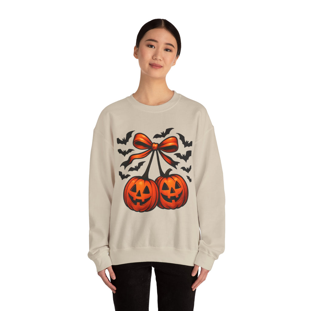 Pumpkin Bow Crewneck Sweatshirt | Cozy Halloween Apparel, Fall Fashion, Unisex Sweater, Autumn Gift, Spooky Season Clothing