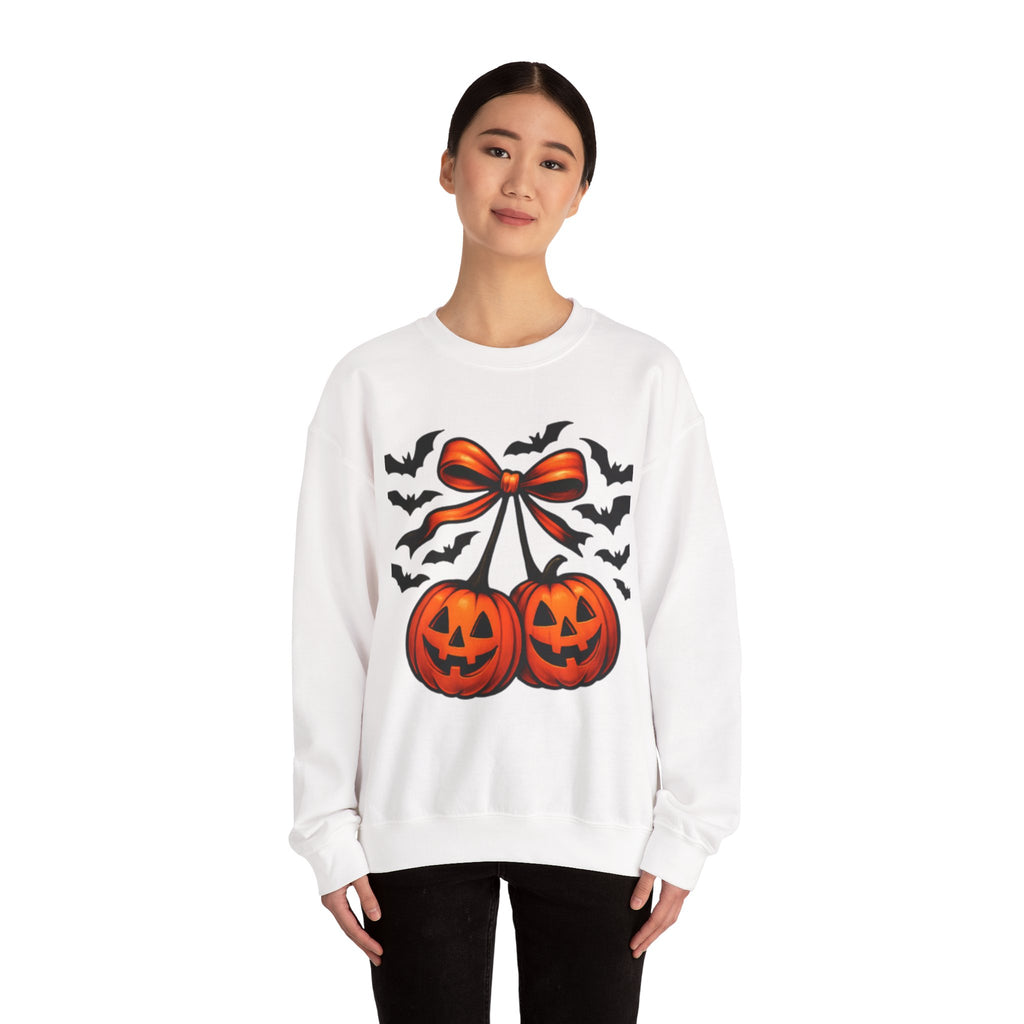Pumpkin Bow Crewneck Sweatshirt | Cozy Halloween Apparel, Fall Fashion, Unisex Sweater, Autumn Gift, Spooky Season Clothing