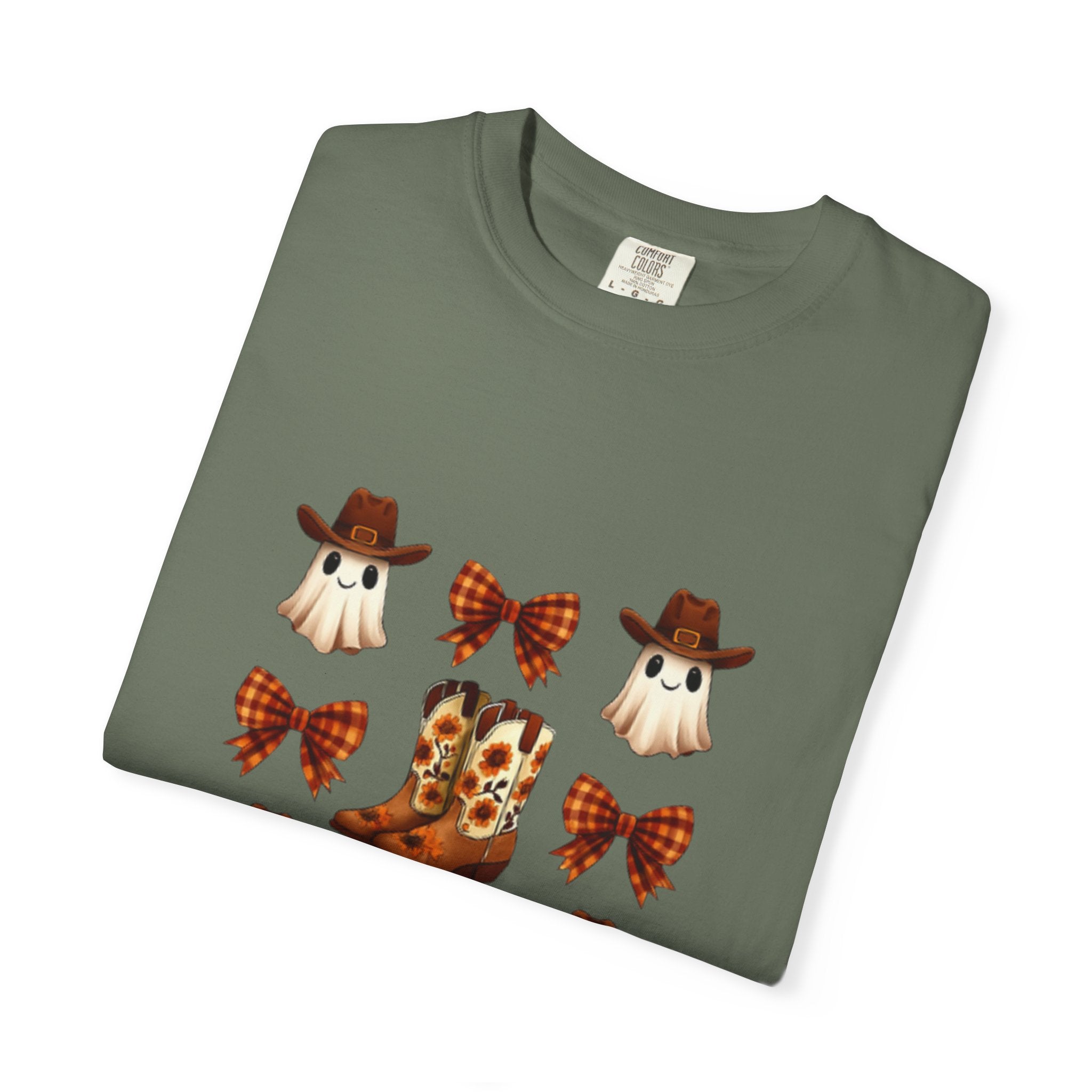 Whimsical Ghost & Boot T-Shirt | Halloween Unisex Tee, Fall Fashion, Cozy Casual Wear, Spooky Season Gift, Cute Outfit