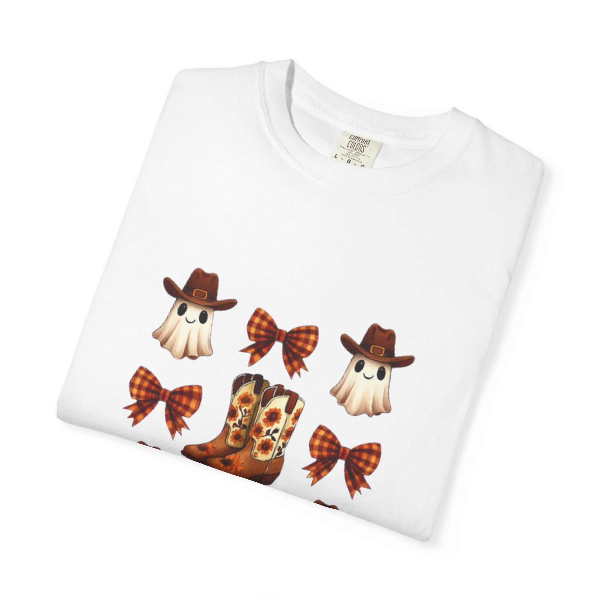 Whimsical Ghost & Boot T-Shirt | Halloween Unisex Tee, Fall Fashion, Cozy Casual Wear, Spooky Season Gift, Cute Outfit