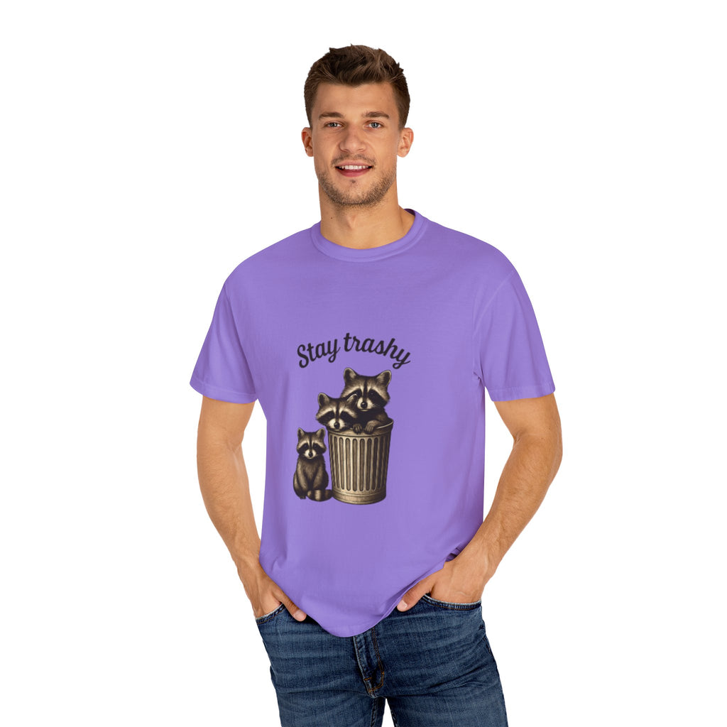 Stay Trashy Unisex T-Shirt, Funny Graphic Tee, Eco-Friendly Fashion, Gift for Raccoon Lovers, Casual Wear, Humor Shirt