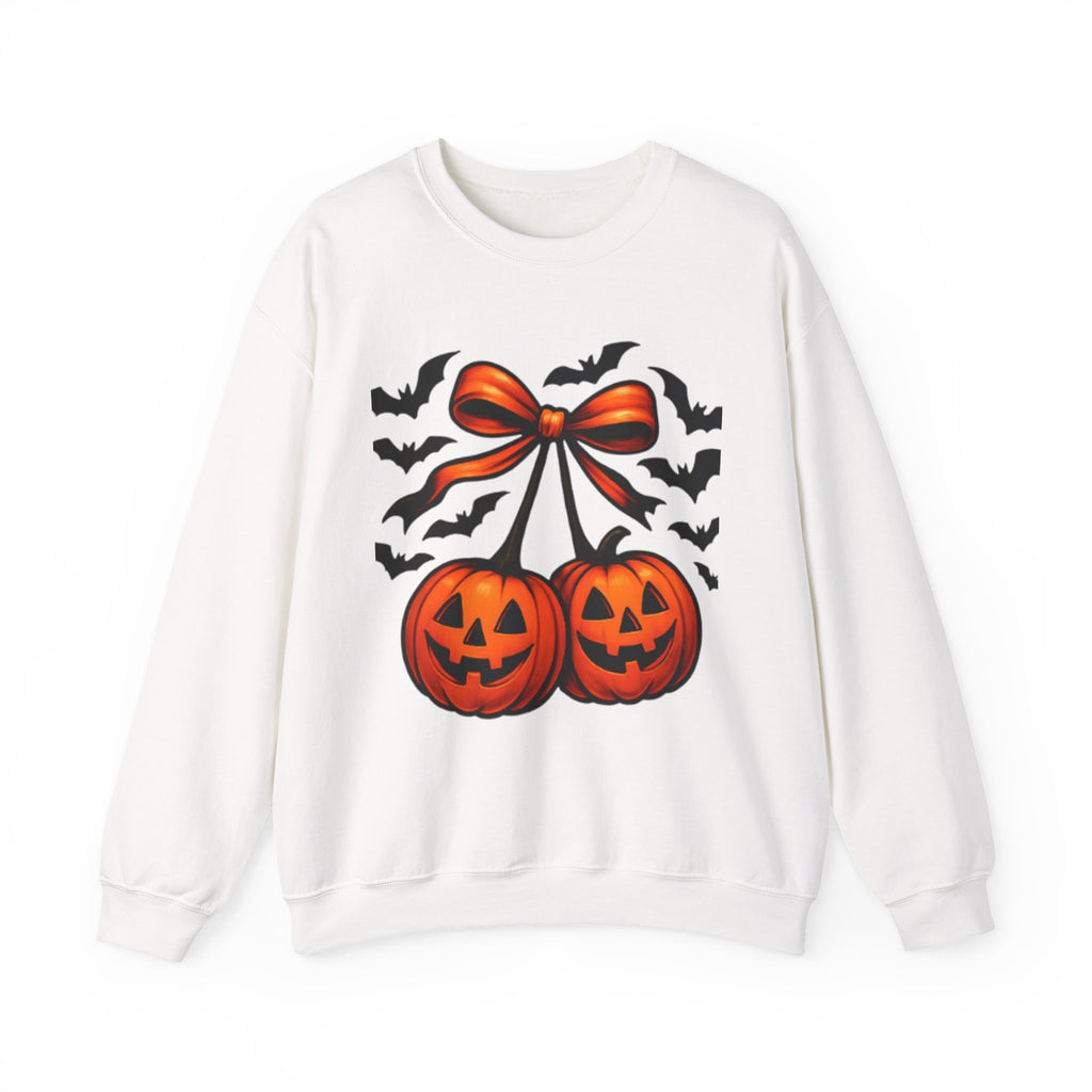 Pumpkin Bow Crewneck Sweatshirt | Cozy Halloween Apparel, Fall Fashion, Unisex Sweater, Autumn Gift, Spooky Season Clothing