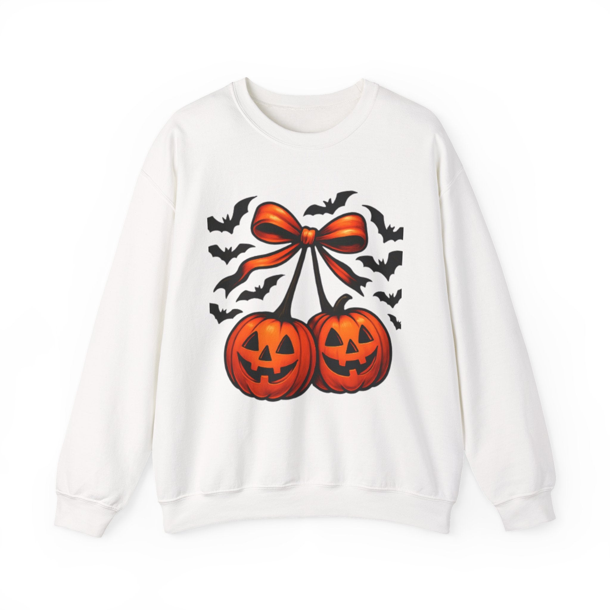 Pumpkin Bow Crewneck Sweatshirt | Cozy Halloween Apparel, Fall Fashion, Unisex Sweater, Autumn Gift, Spooky Season Clothing