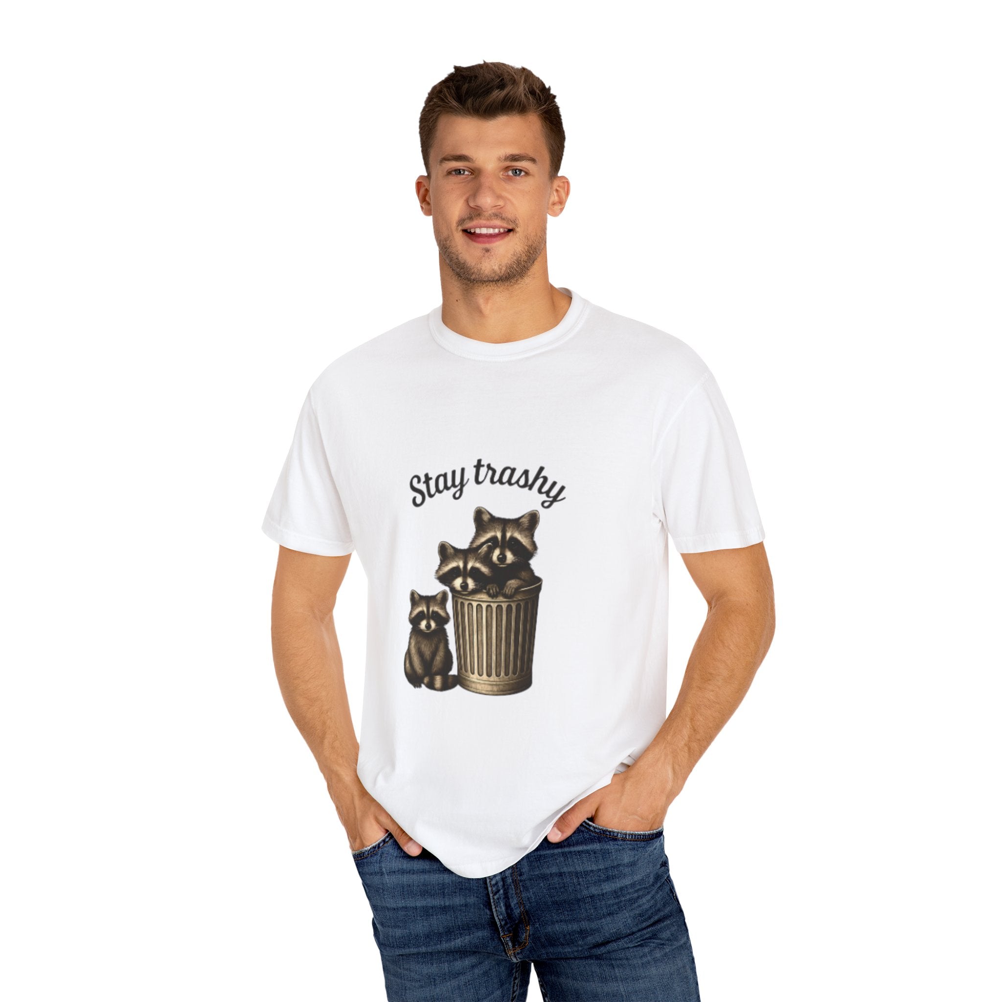 Stay Trashy Unisex T-Shirt, Funny Graphic Tee, Eco-Friendly Fashion, Gift for Raccoon Lovers, Casual Wear, Humor Shirt