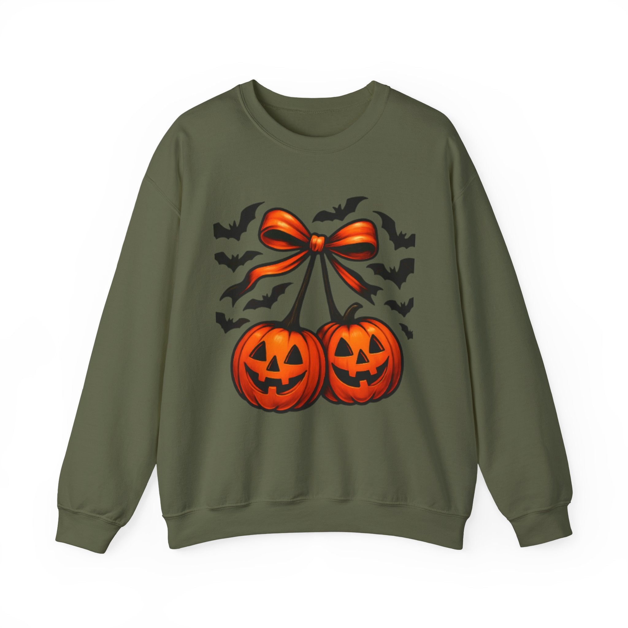 Pumpkin Bow Crewneck Sweatshirt | Cozy Halloween Apparel, Fall Fashion, Unisex Sweater, Autumn Gift, Spooky Season Clothing