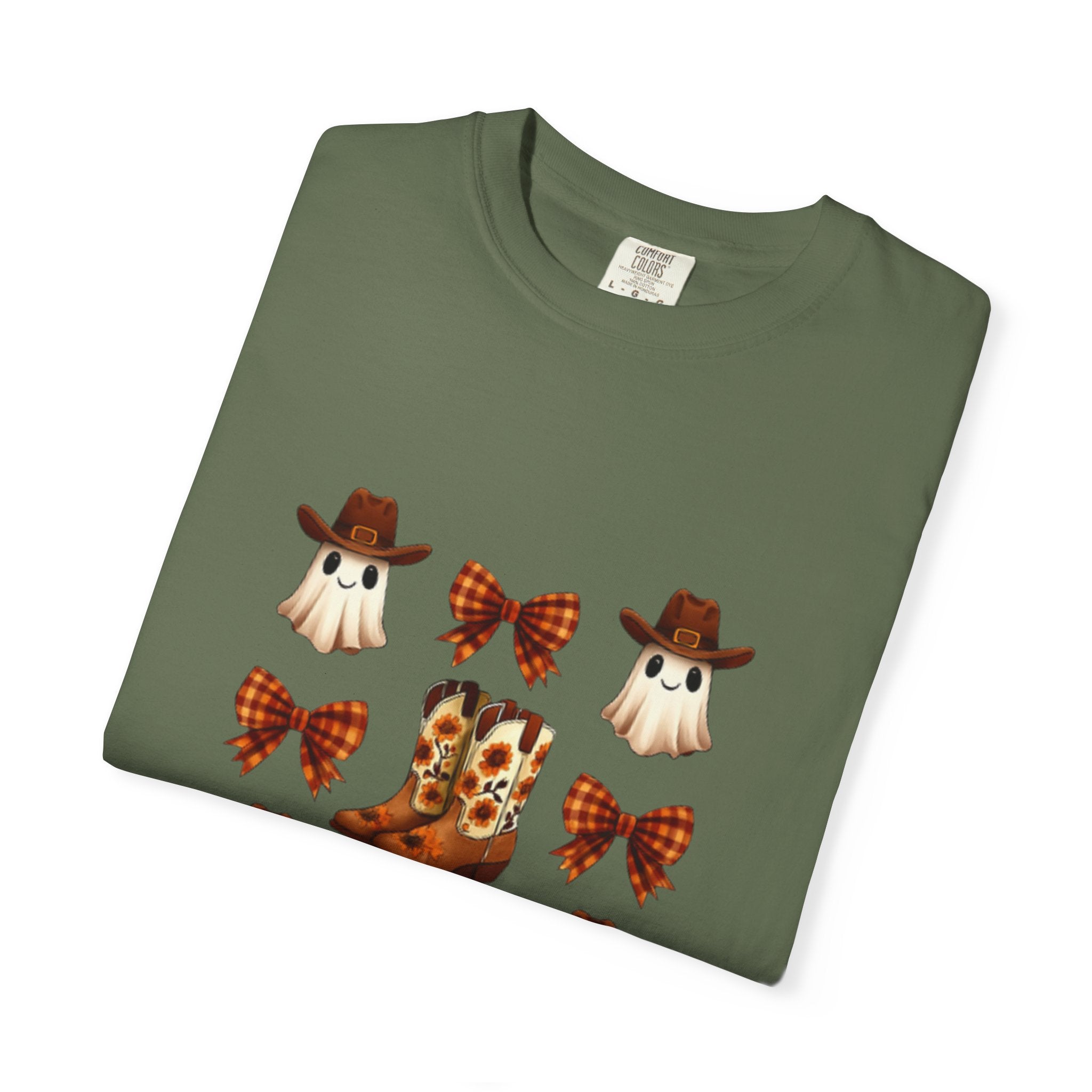 Whimsical Ghost & Boot T-Shirt | Halloween Unisex Tee, Fall Fashion, Cozy Casual Wear, Spooky Season Gift, Cute Outfit