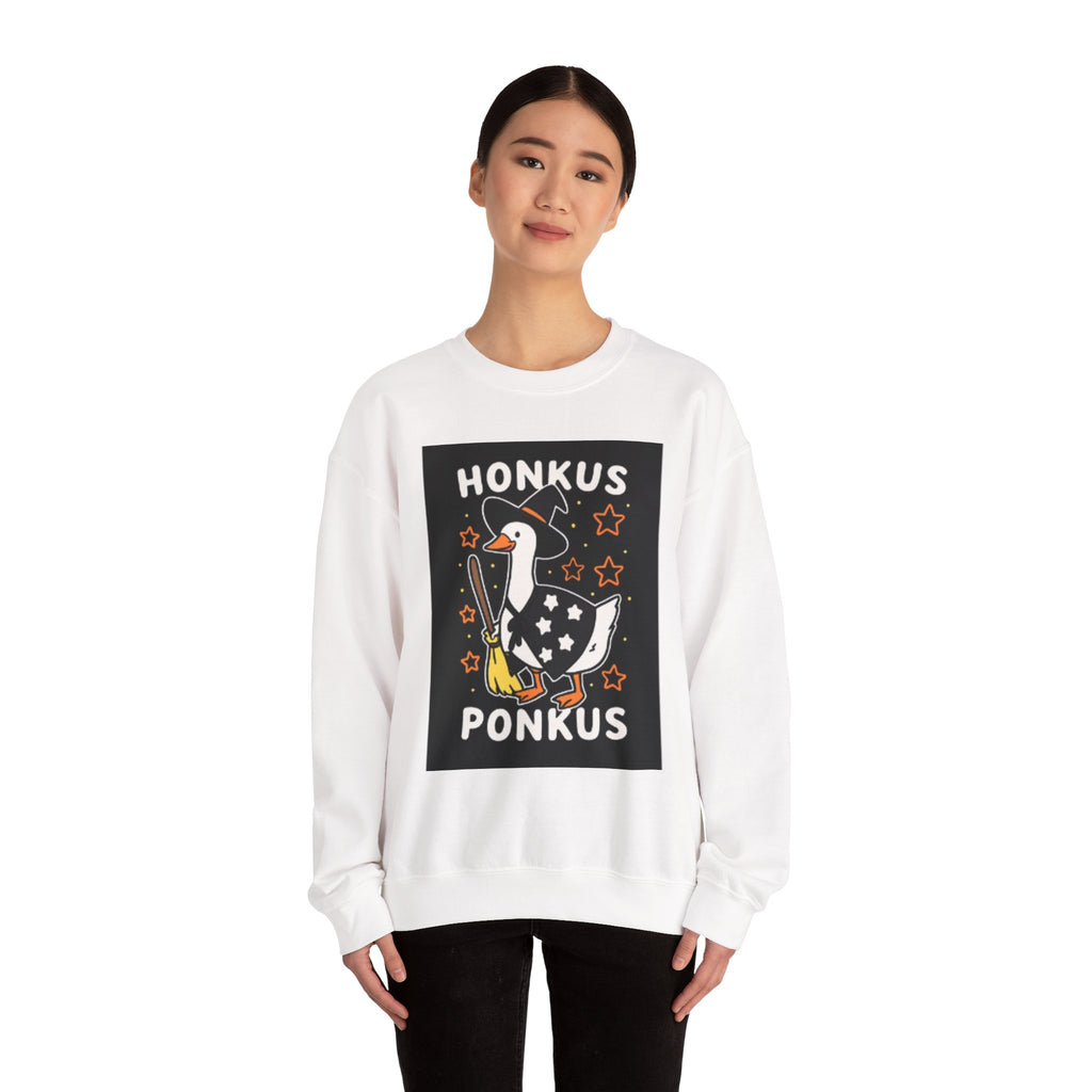 Whimsical Goose Sweatshirt - Honkus Ponkus, Funny Unisex Crewneck, Halloween Apparel, Gift for Animal Lovers, Cozy Fall Fashion