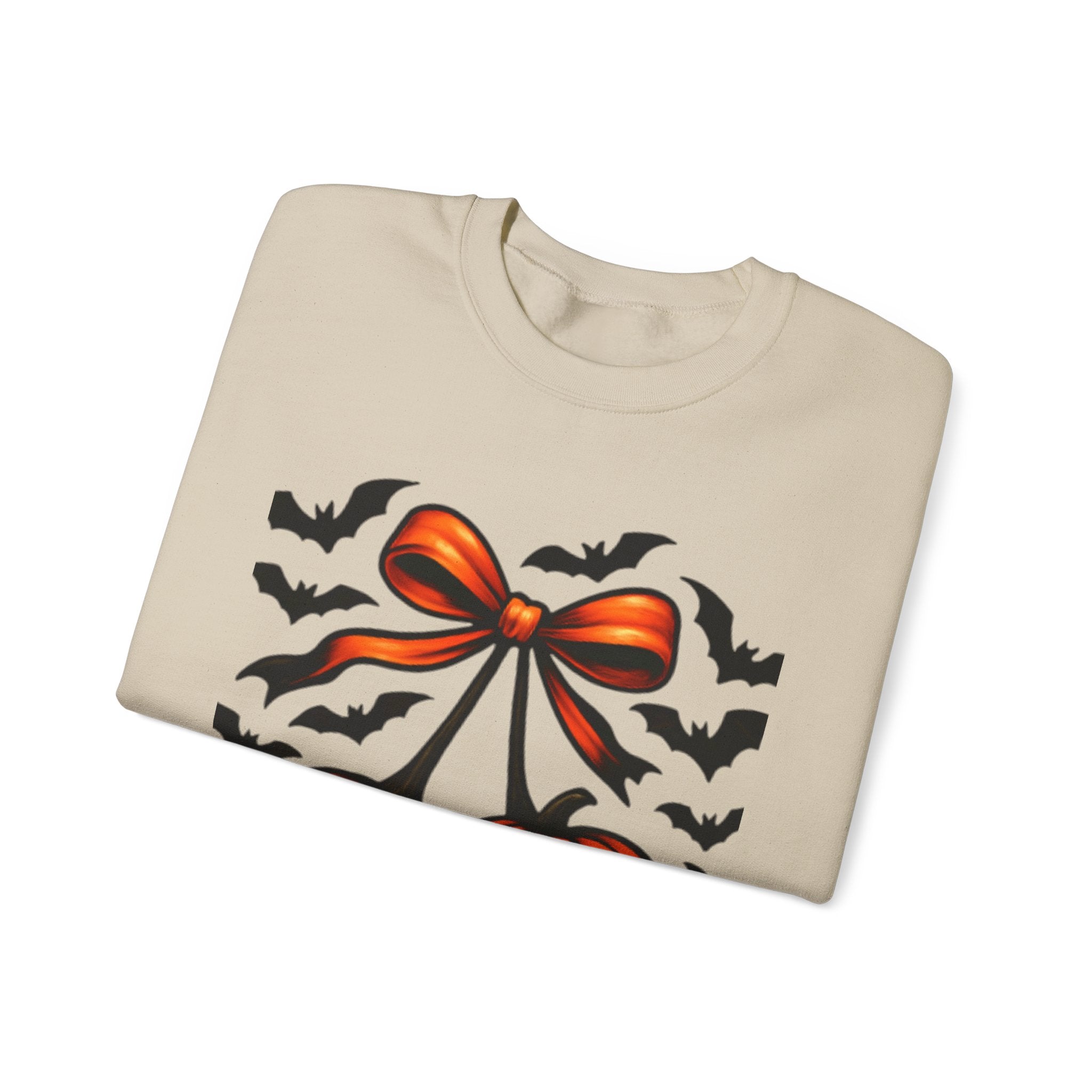 Pumpkin Bow Crewneck Sweatshirt | Cozy Halloween Apparel, Fall Fashion, Unisex Sweater, Autumn Gift, Spooky Season Clothing