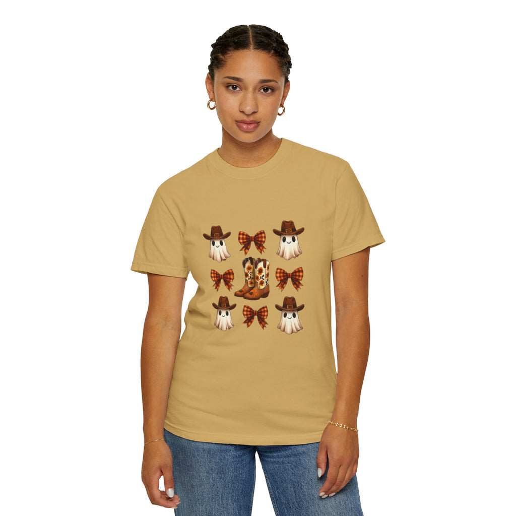 Whimsical Ghost & Boot T-Shirt | Halloween Unisex Tee, Fall Fashion, Cozy Casual Wear, Spooky Season Gift, Cute Outfit