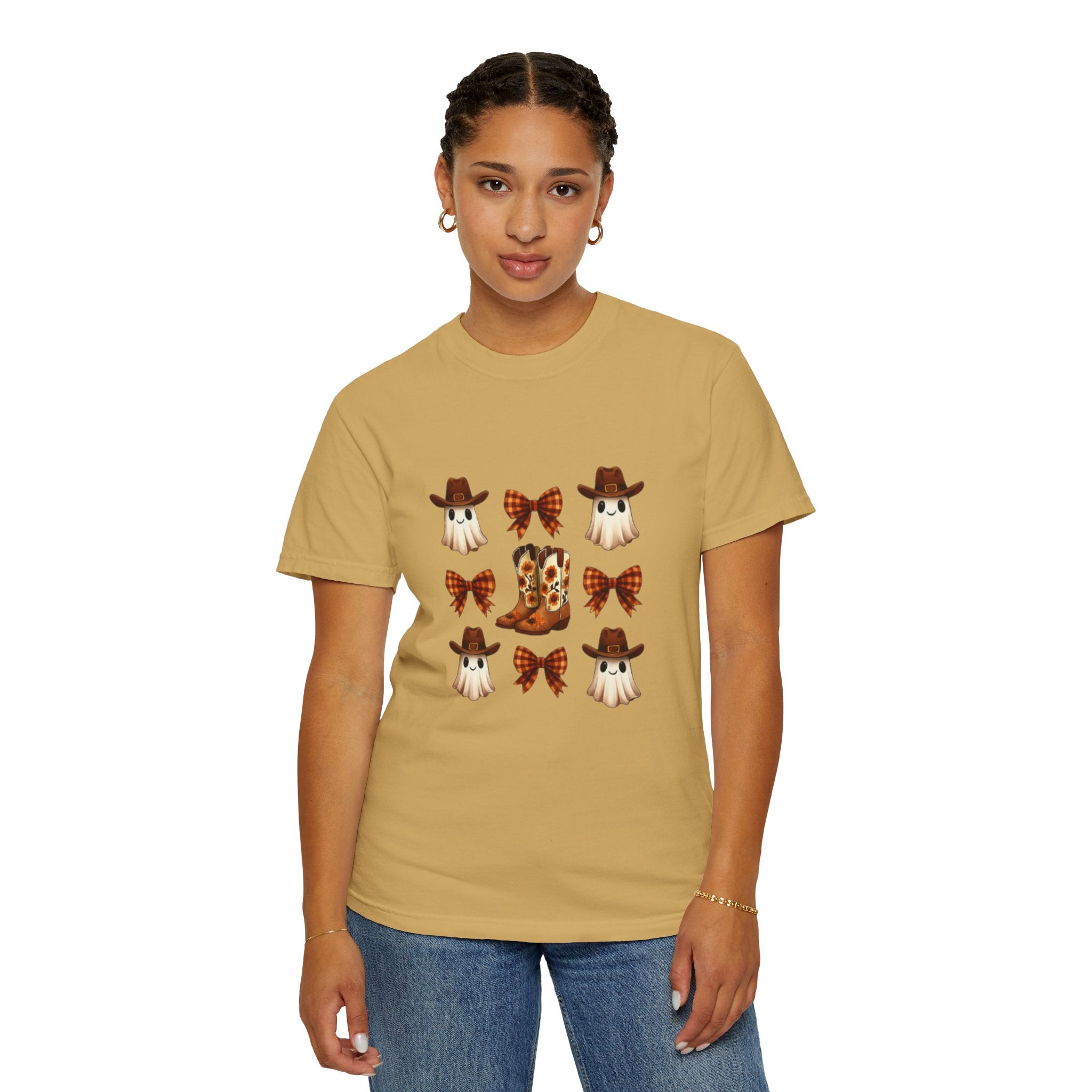 Whimsical Ghost & Boot T-Shirt | Halloween Unisex Tee, Fall Fashion, Cozy Casual Wear, Spooky Season Gift, Cute Outfit