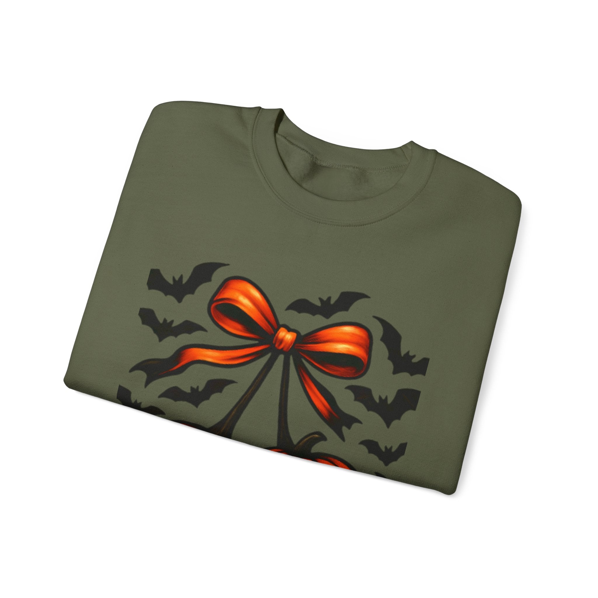 Pumpkin Bow Crewneck Sweatshirt | Cozy Halloween Apparel, Fall Fashion, Unisex Sweater, Autumn Gift, Spooky Season Clothing