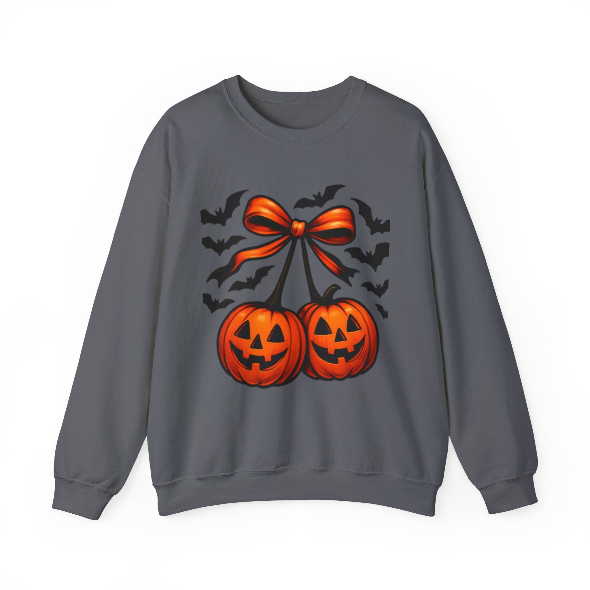 Pumpkin Bow Crewneck Sweatshirt | Cozy Halloween Apparel, Fall Fashion, Unisex Sweater, Autumn Gift, Spooky Season Clothing