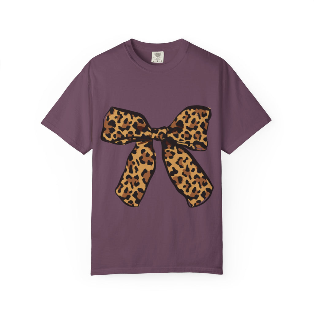 Leopard Print Bow T-Shirt, Fun Gift for Fashion Lovers, Casual Wear, Birthday, Everyday Style, Unique Graphic Tee