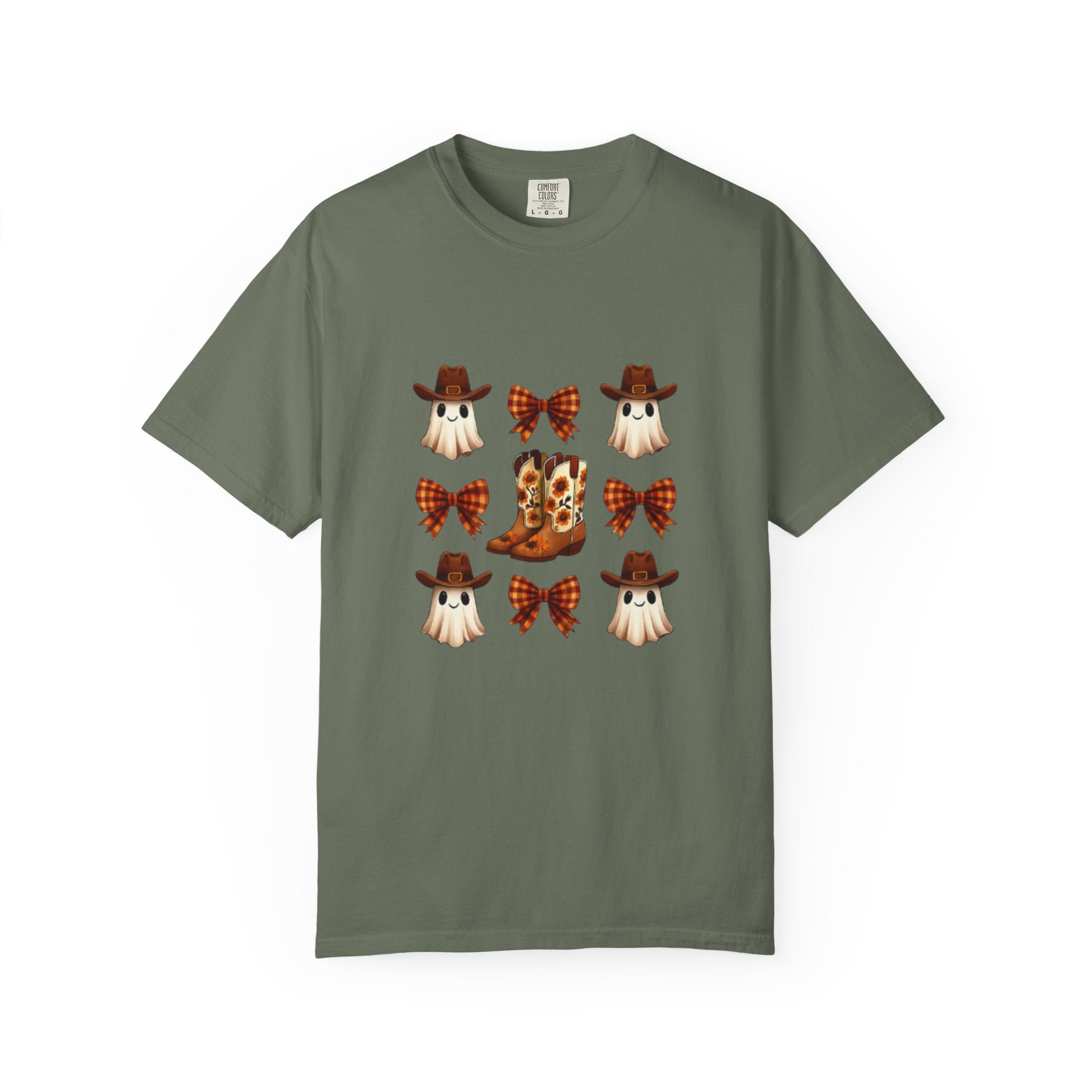Whimsical Ghost & Boot T-Shirt | Halloween Unisex Tee, Fall Fashion, Cozy Casual Wear, Spooky Season Gift, Cute Outfit