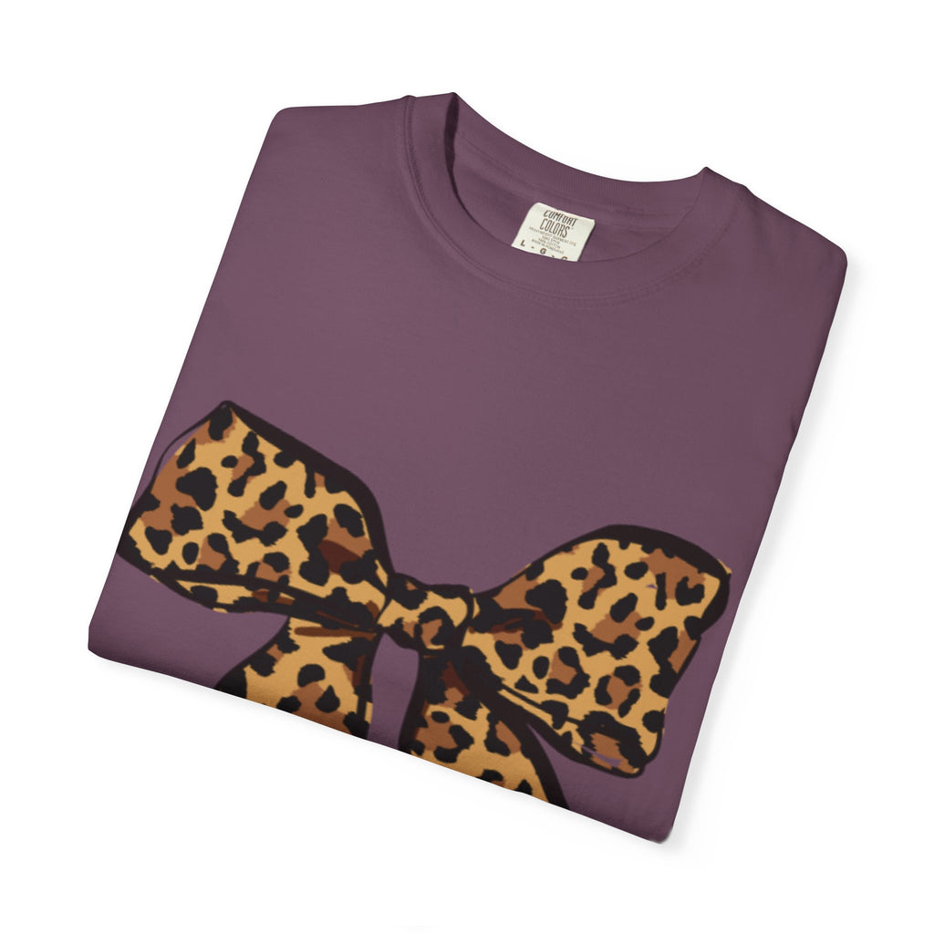 Leopard Print Bow T-Shirt, Fun Gift for Fashion Lovers, Casual Wear, Birthday, Everyday Style, Unique Graphic Tee